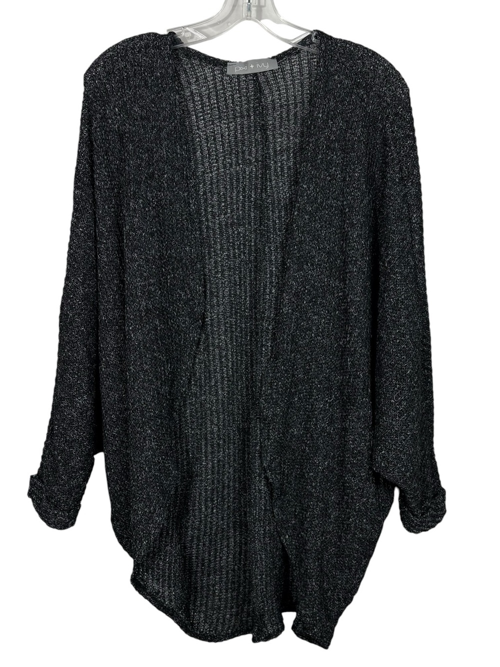 Pixi + Ivy Dark Gray Lightweight Knit Open Front Rounded Hem Cardigan Sweater M